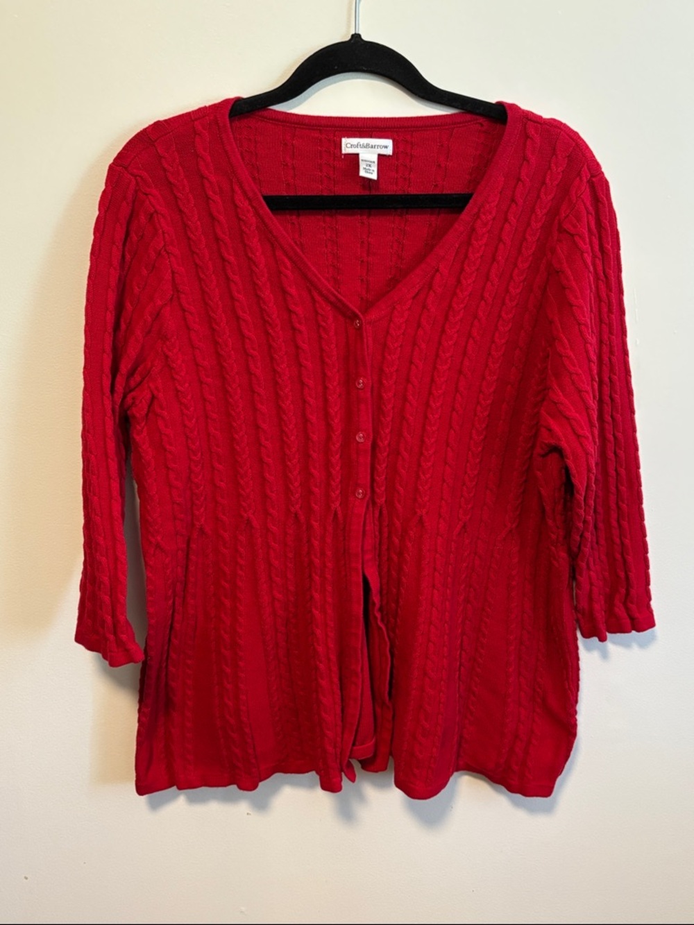 ⭐ 3 for $15 croft & barrow Red Cable-Knit V-Neck Button-Front Cardigan